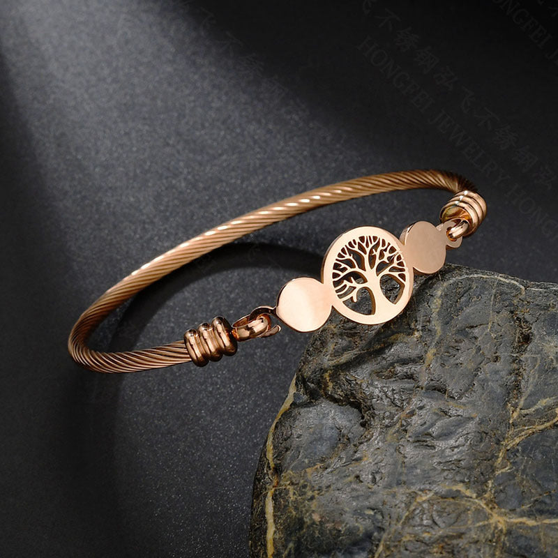 Wholesale Hollow Tree of Life Circle Open Bracelet